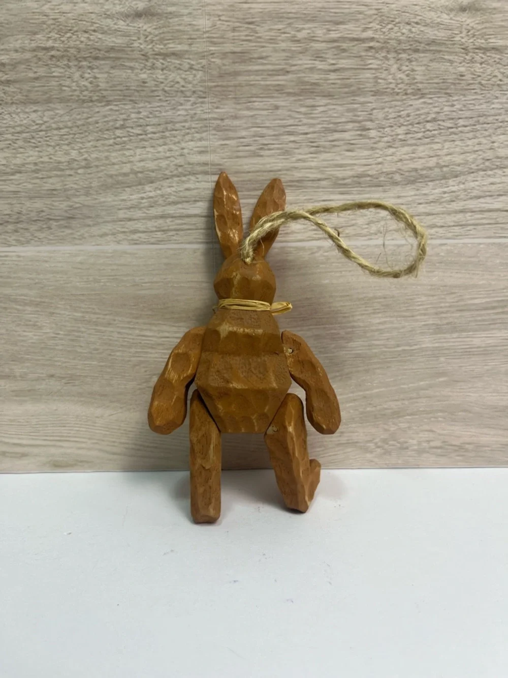 Pier 1 Christmas Easter Hanging Ornament Bunny Rabbit Wooden Carved